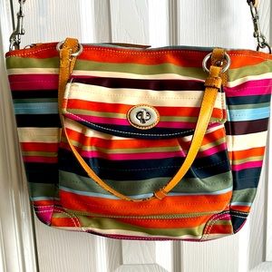 Coach Legacy Leah Satin Stripe Tote